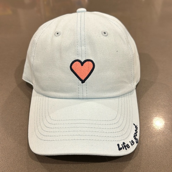 Life is Good CAP Hat NWT blue W/pink Heart, adjustable, Youth size M/L runs big. - Picture 1 of 6